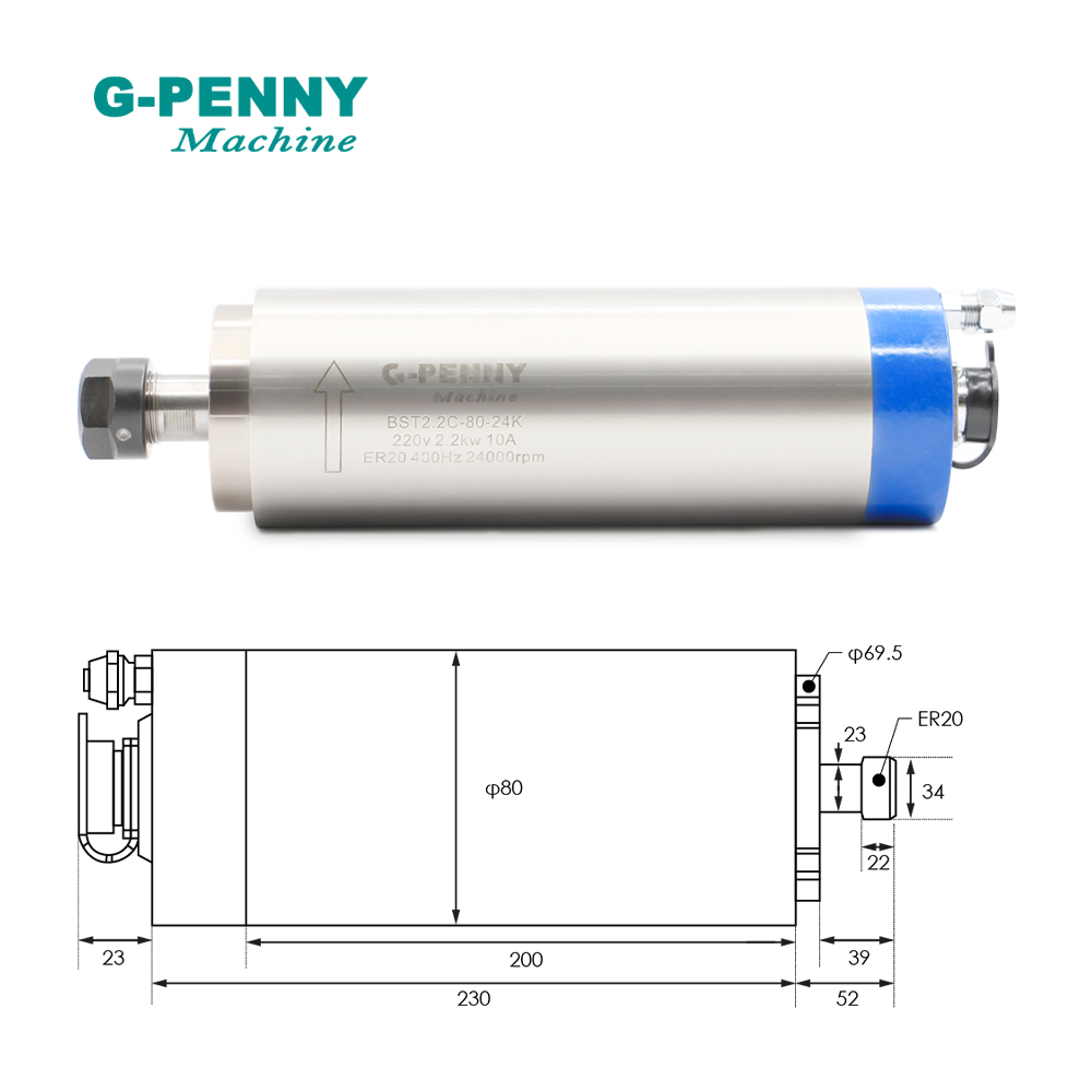 G-PENNY 2.2kw ER20 Water Coole - 2.2Kw Water Cooled Spindle Kit Vfd ulasan dan harga