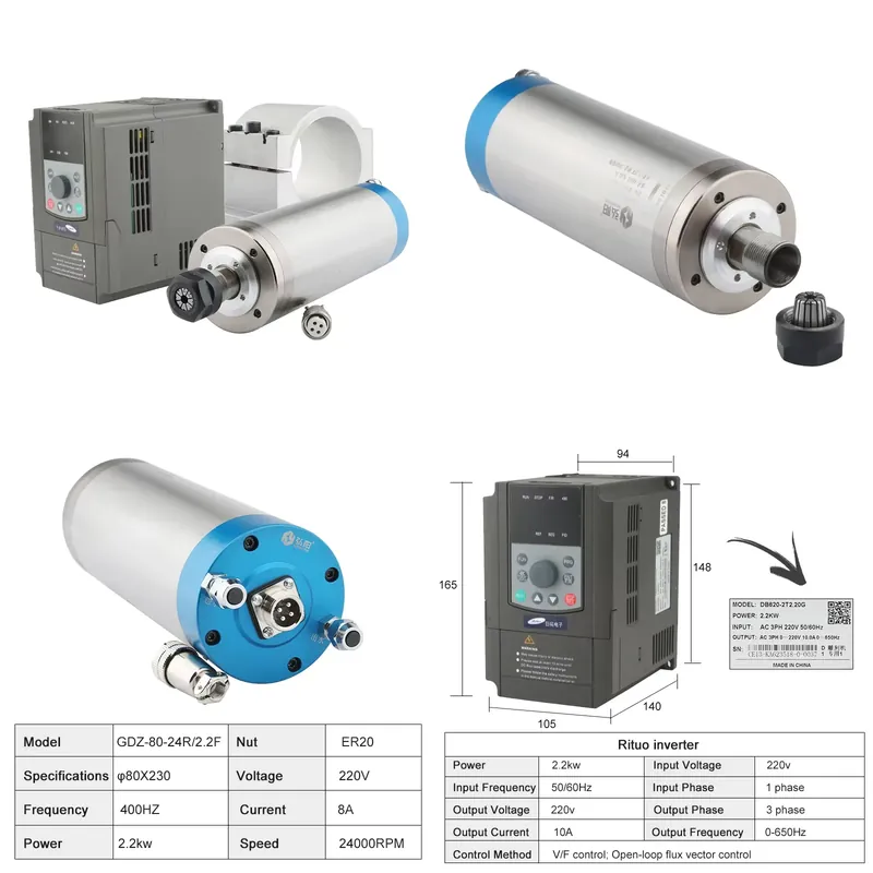 2026China*Factory* ER20 2.2kw  - 2.2Kw Water Cooled Spindle Kit Vfd ulasan dan harga