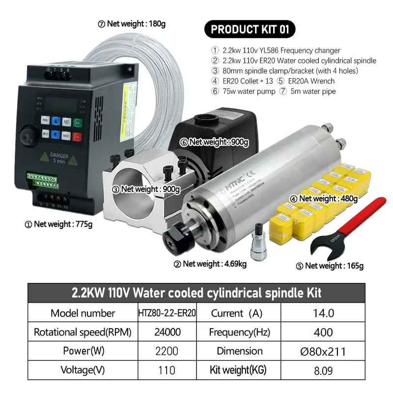 Brazil Shipped 2.2kw 220V 110V - 2.2Kw Water Cooled Spindle Kit Vfd ulasan dan harga